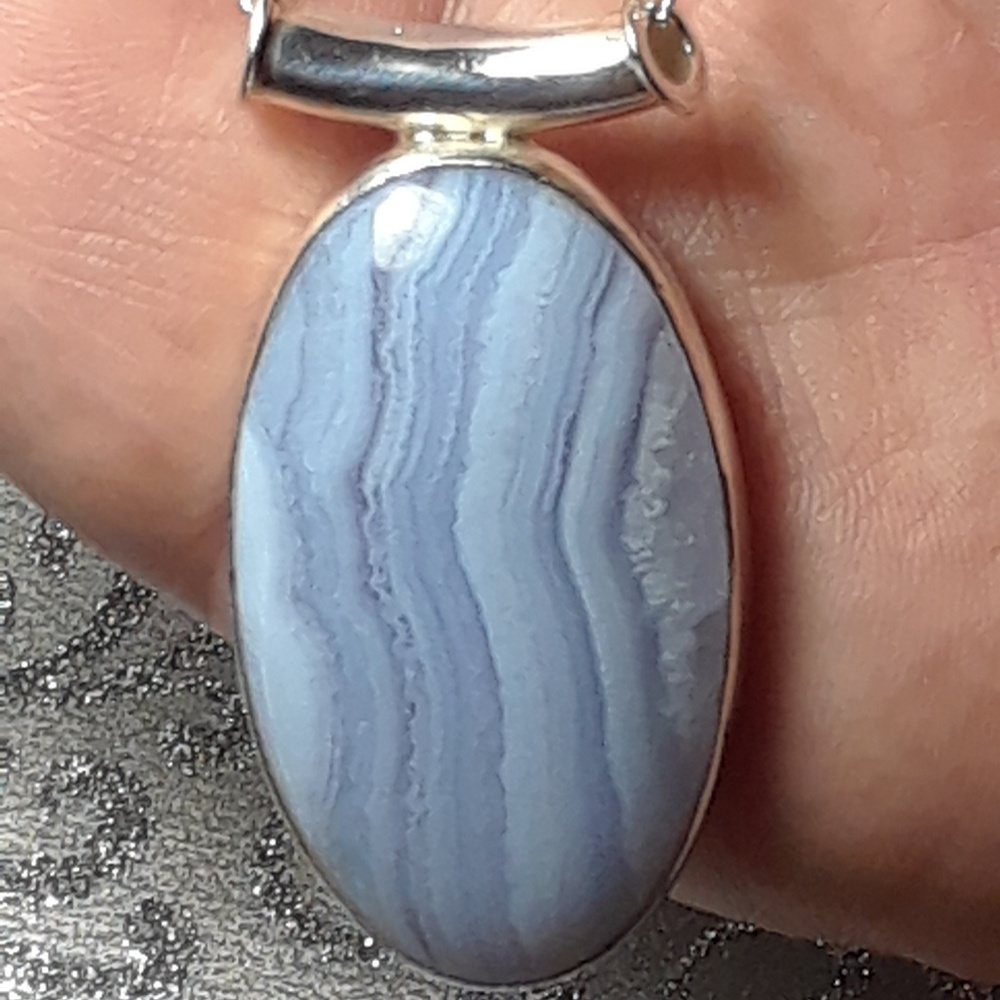🍒Nwt  Genuine Botswana Lace Agate in .925 w/chain